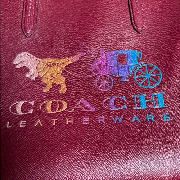 Authentic Coach Burgundy Tote with Colorful Logo and matching wallet - Picture 3 of 10